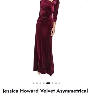 Jessica Howard Velvet Asymmetrical Dress in Deep Red
